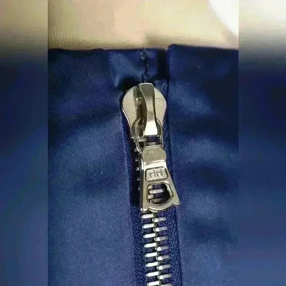 ROBERT  RODRIGUEZ Navy Blue Cotton Poly Satin Shift Pleat Fitted Dress 4US Small - Picture 7 of 10